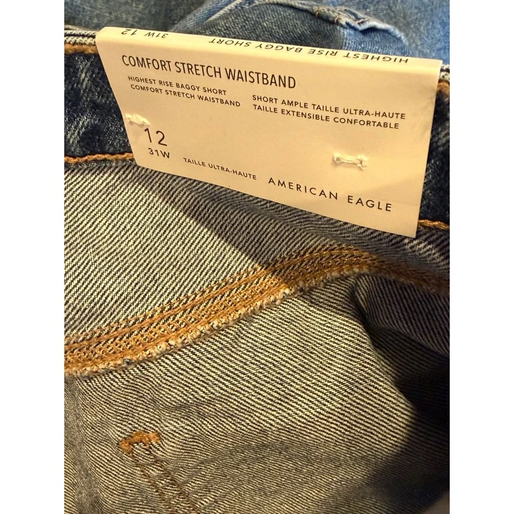 NWT American Eagle Womens 12 High Waisted Baggy Denim Shorts Boho Festival Y2K